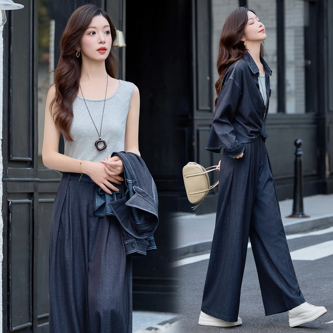 通勤休闲风时尚三件套装2025秋季女复古时尚套装富婆风晕染千金风