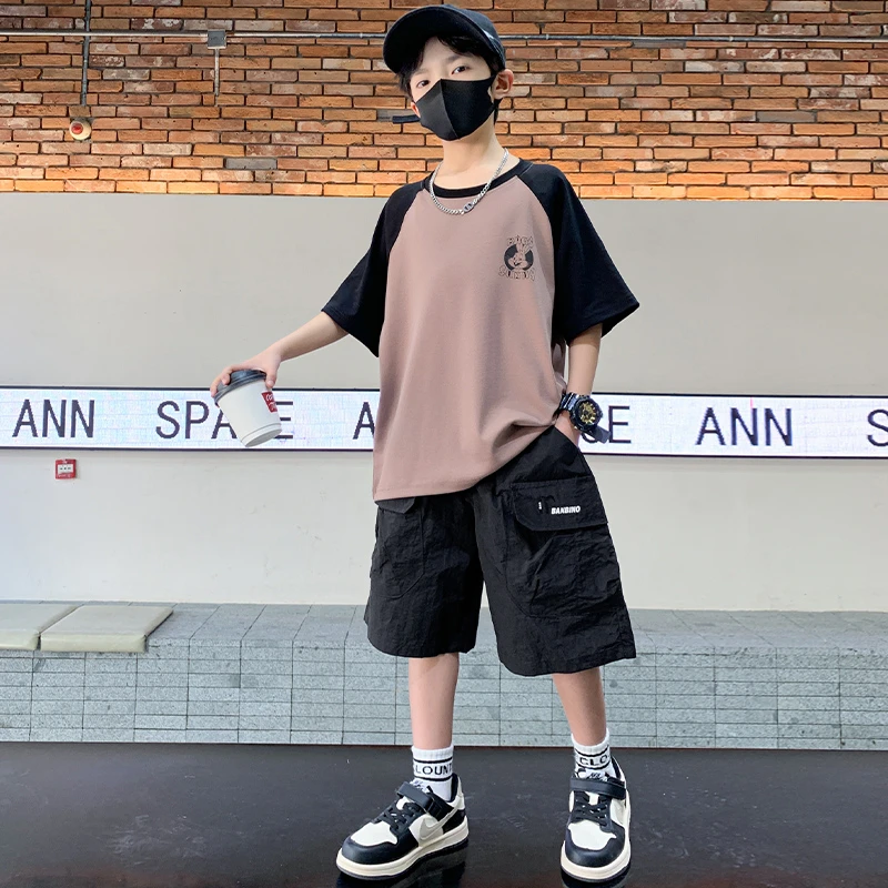 男童夏季插肩短袖套装2025新款夏装中大童休闲韩版薄款两件套潮酷