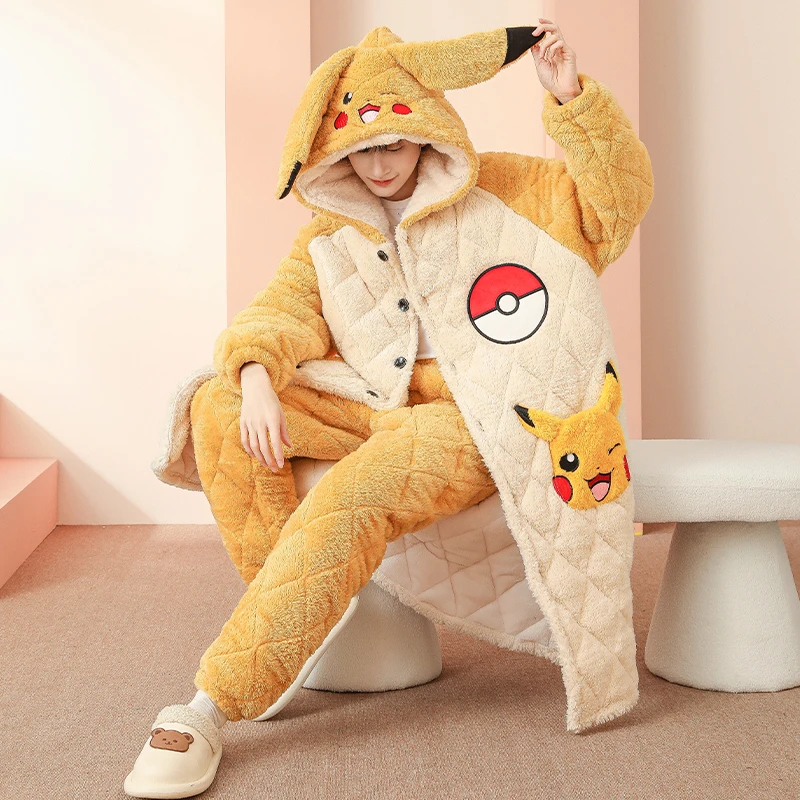 【件好】2024新款青少年睡衣珊瑚绒冬季加厚款三层夹棉男睡袍家居服