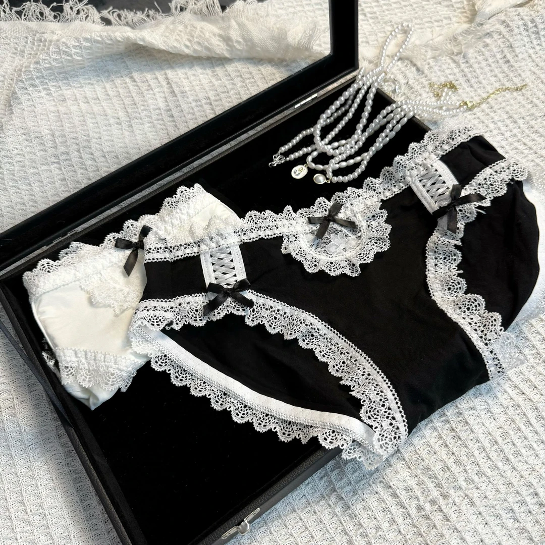 日系萝莉女仆装内裤低腰性感蕾丝边棉舒适可爱女士三角裤