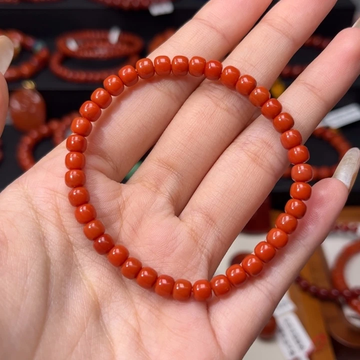 南红玛瑙未镶嵌手链精品满色满肉柿子红老型5mm