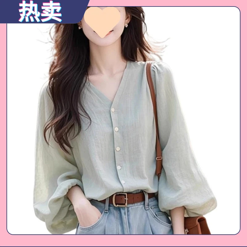 小衫雪纺爆款女款秋装女款新款2025小众气质显瘦宽松长袖上衣衬衫