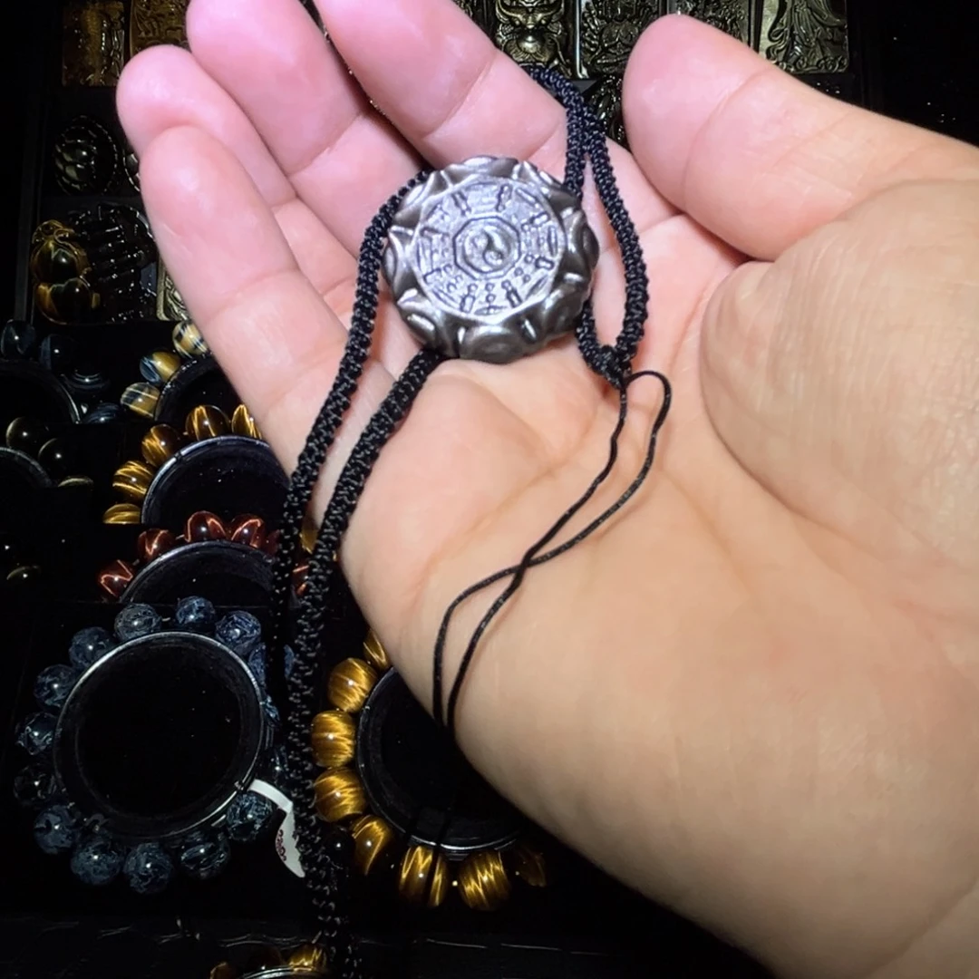 未镶嵌黑曜岩手链T*天然银曜石双面八卦吊牌