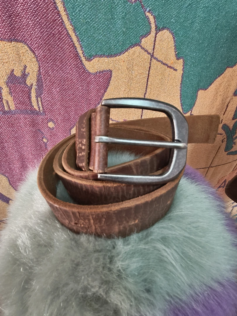 复古做旧爆裂皮棕色中性腰带男女