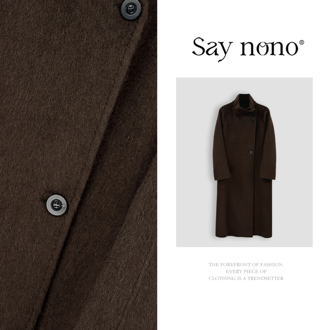 懒猫nono│Saynono 时尚气质立领宽松双面耗牛绒大衣送腰带H1024X