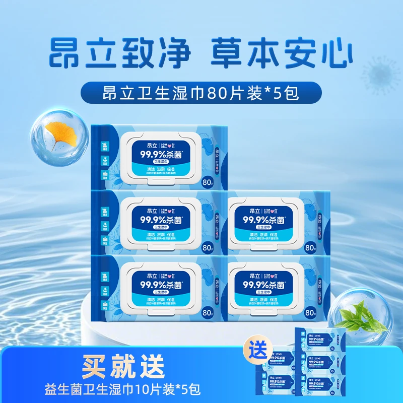 昂立卫生湿巾80片装*5包+10片装*5包