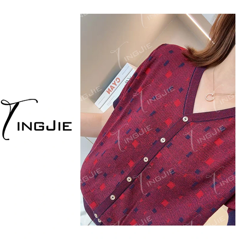 【红韵】【76支超细】V领针织假开衫2025年夏季新款B2801上衣