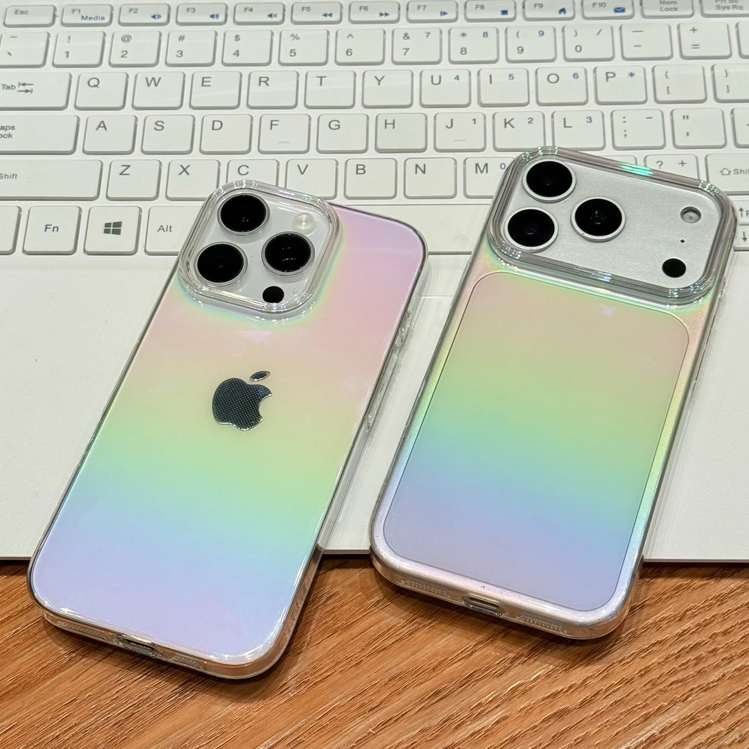 简约彩虹镭射渐变适用iPhone17promax苹果16/15手机壳14硬壳13/12