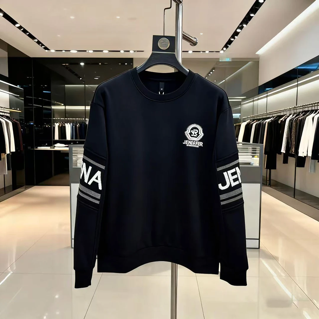 欧货2025新款秋冬休闲时尚百搭重磅加绒加厚保暖男士圆领卫衣6689
