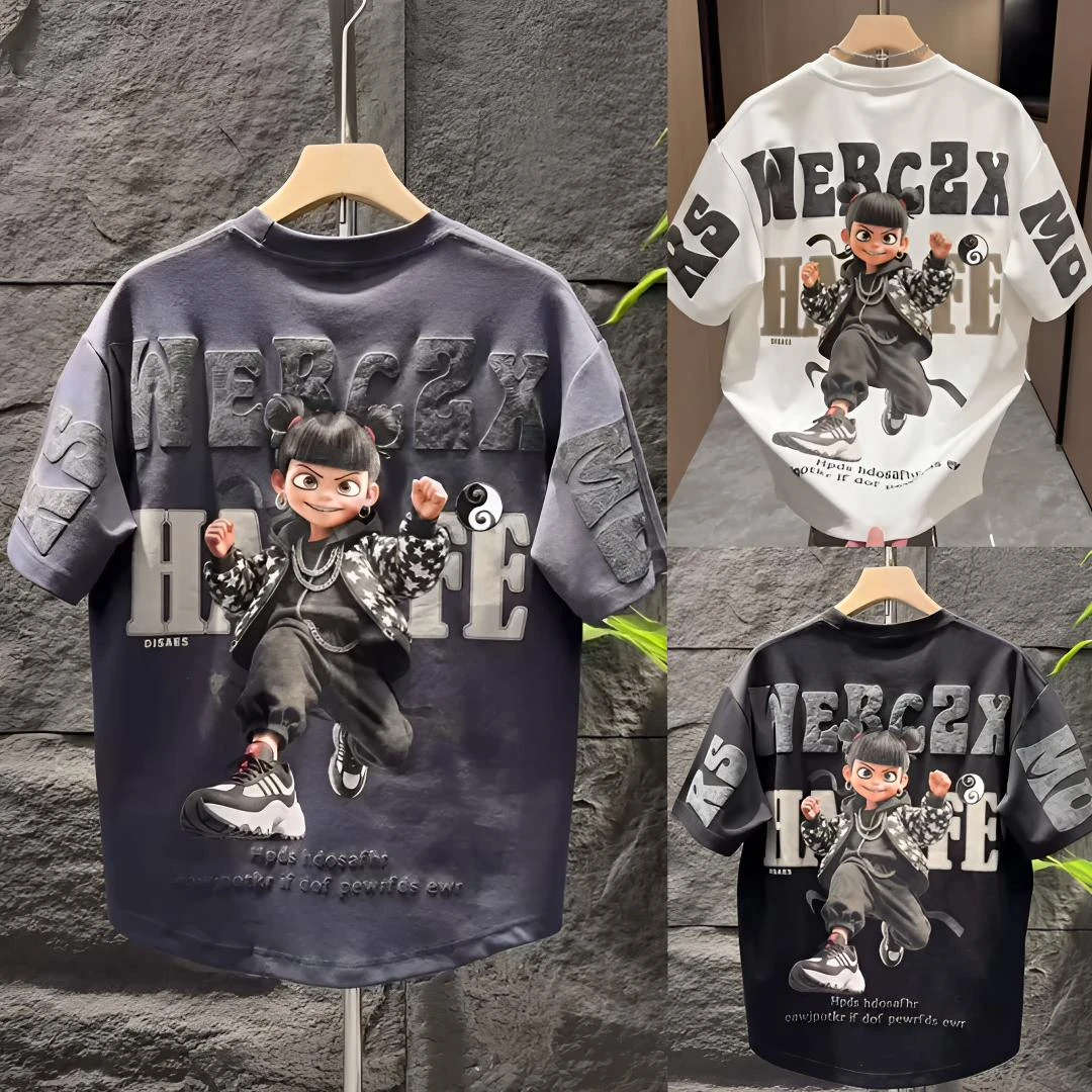 春夏新款潮牌发泡彩绘刺绣男士短袖T恤时尚潮流休闲个性痞帅半袖