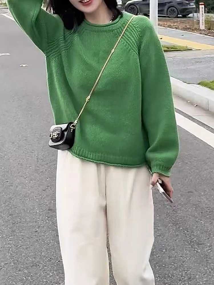 七言家  气质显白绿卷边套头毛衣6