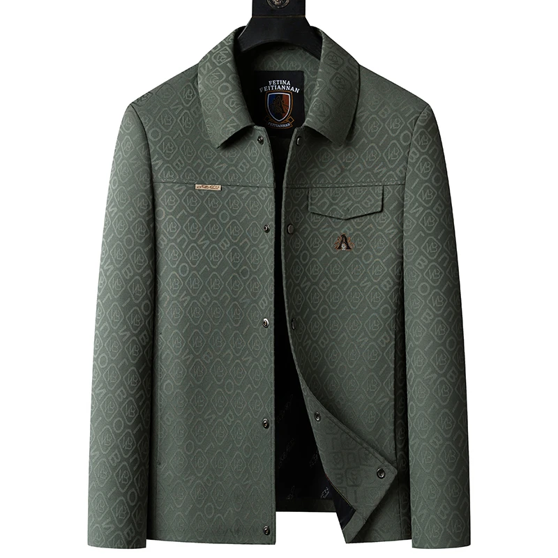 春秋季休闲男外套中年百搭商务高档翻领行政夹克男士简约潮流上衣