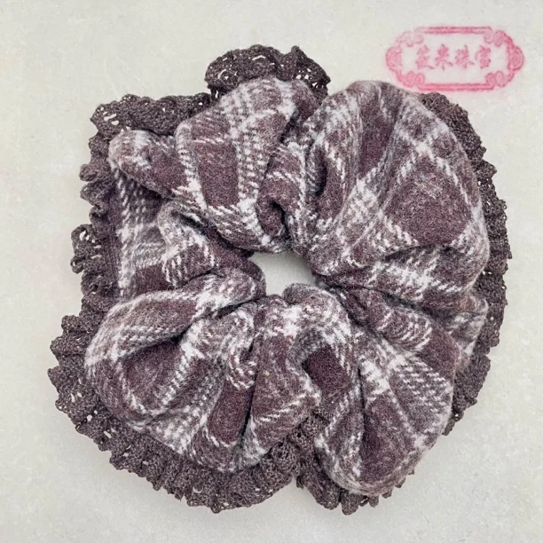 咖色格子蕾丝发圈（YQ26）MH141 MH