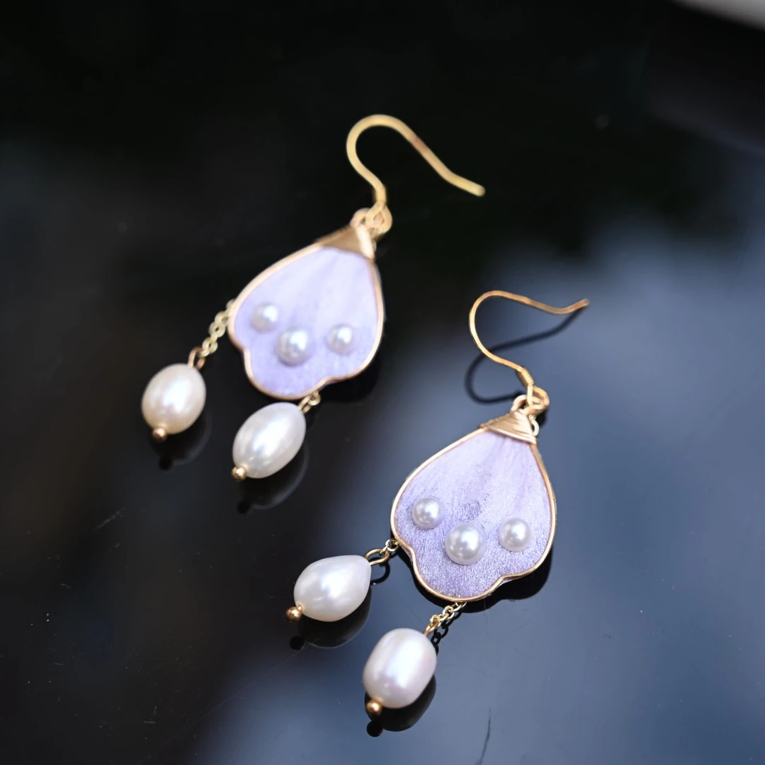 非金属布艺耳饰  【紫麟】 手工非遗复古耳饰