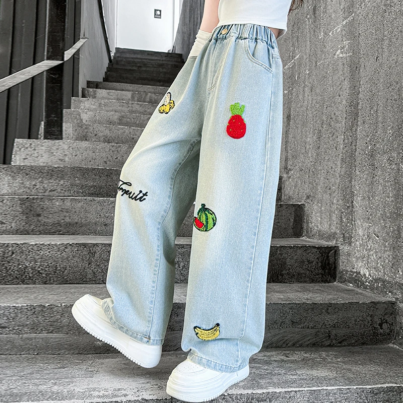 女童春秋季高腰牛仔裤韩宽松直筒裤6-12岁中大童春装阔腿裤新款潮