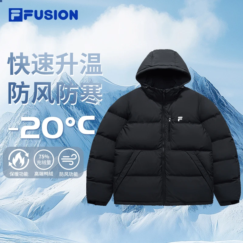 FILA斐乐加绒加厚保暖羽绒服男女75%鸭绒连帽外套冬季T11U543910F