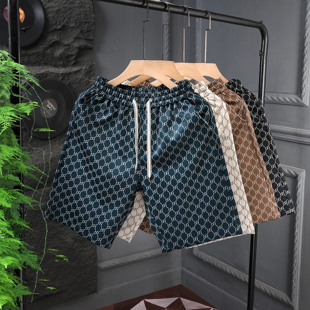 高级感五分裤速干直筒裤厚度夏季短裤复古潮流宽松印花沙滩裤中裤