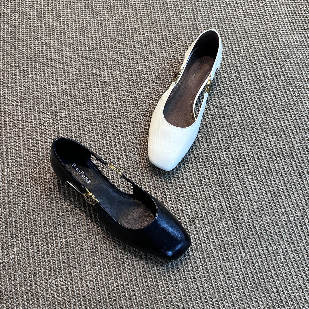 断码青沧|34-40|4cm|夏季新款百搭镂空粗跟方头女鞋
