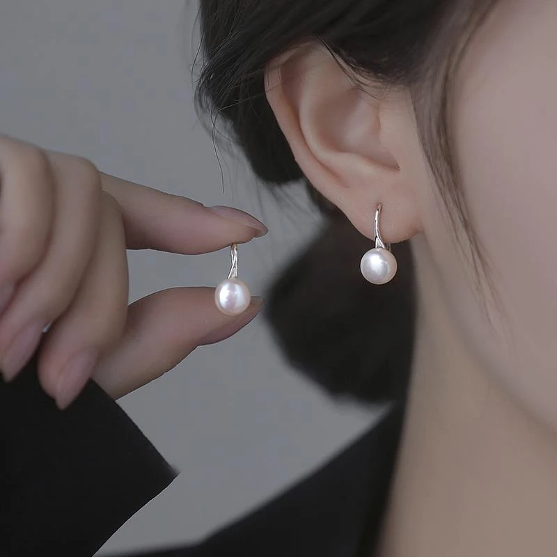 S999足银珍珠耳环女2025新款轻奢高级感耳钩养耳