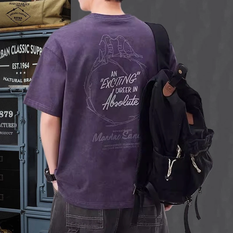 夏季新款美式重磅300g纯棉短袖t恤男宽松半袖复古潮牌印花体恤衫T