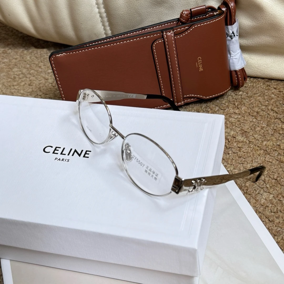 95新 Celine/思琳 Celine 银色玳瑁 金属镜腿 平光镜/629302598