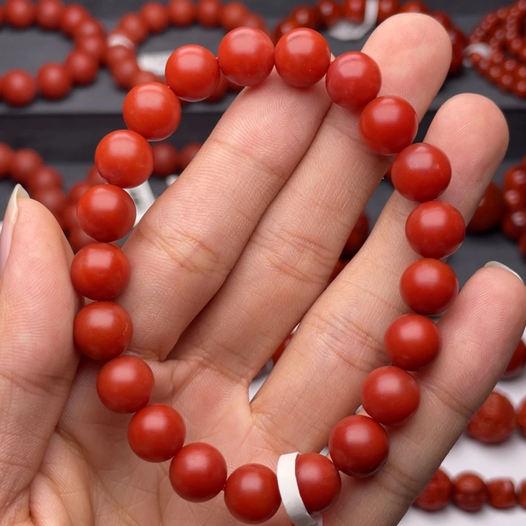 土***喵南红玛瑙未镶嵌手串H10mm顶品收藏保山满红满肉锦红收藏