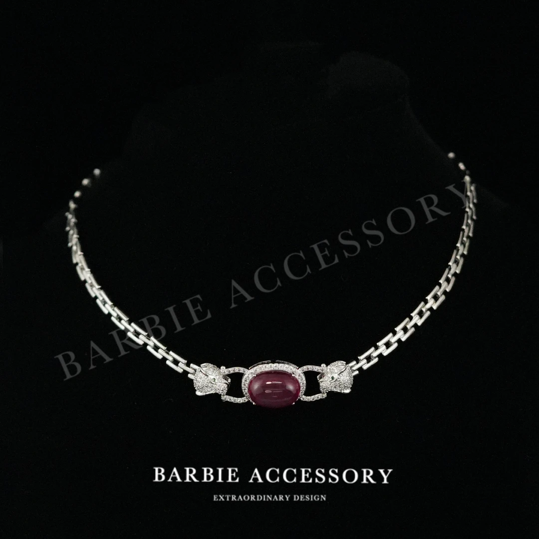 铜合金合成锆石项链  【豹粉之霜】法式既视设计款高级感绝美项链