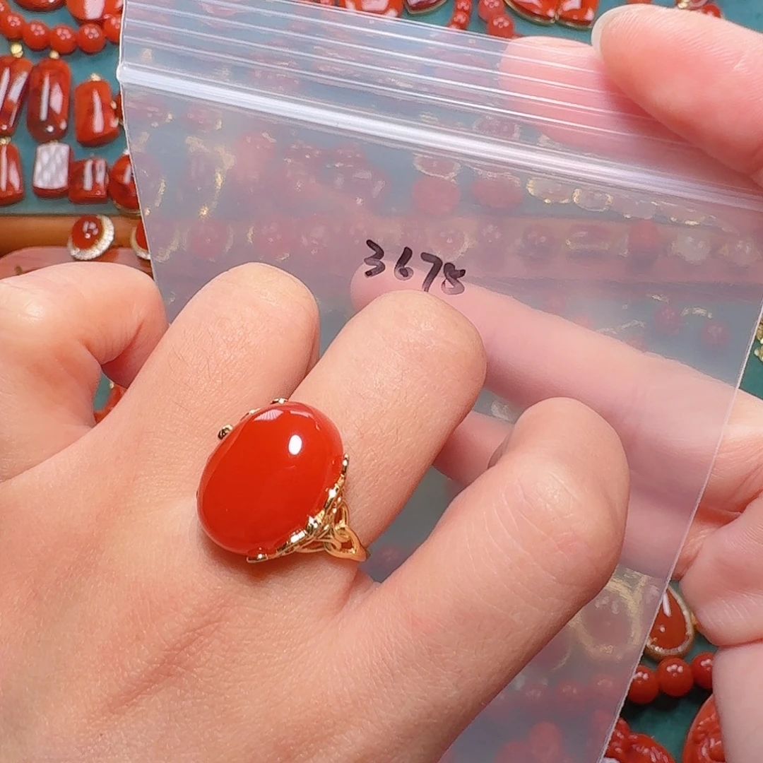 南红玛瑙银S925镶嵌戒指