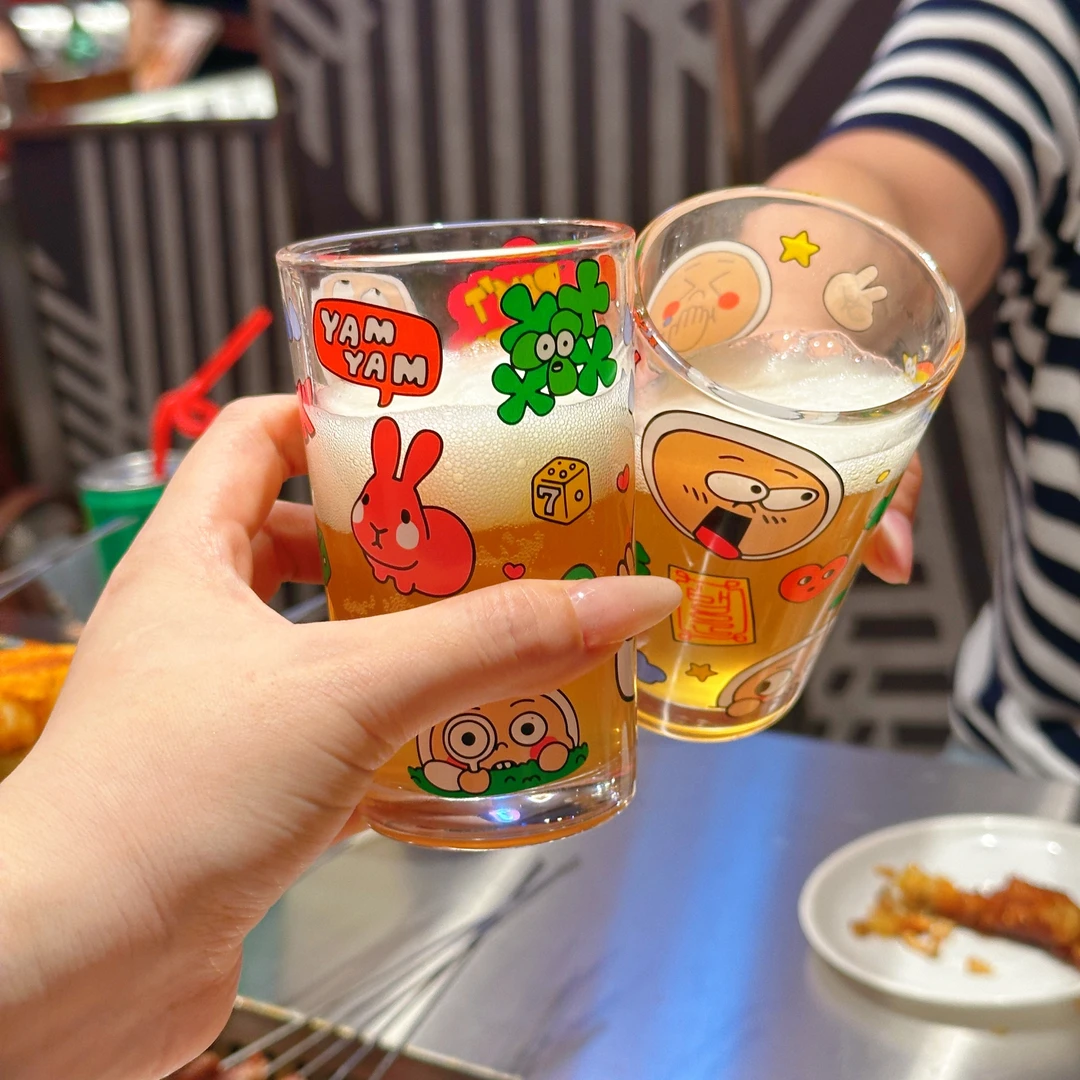 网红卡通印花水杯咖啡杯牛奶杯可爱家用玻璃杯商用高颜值喝水杯