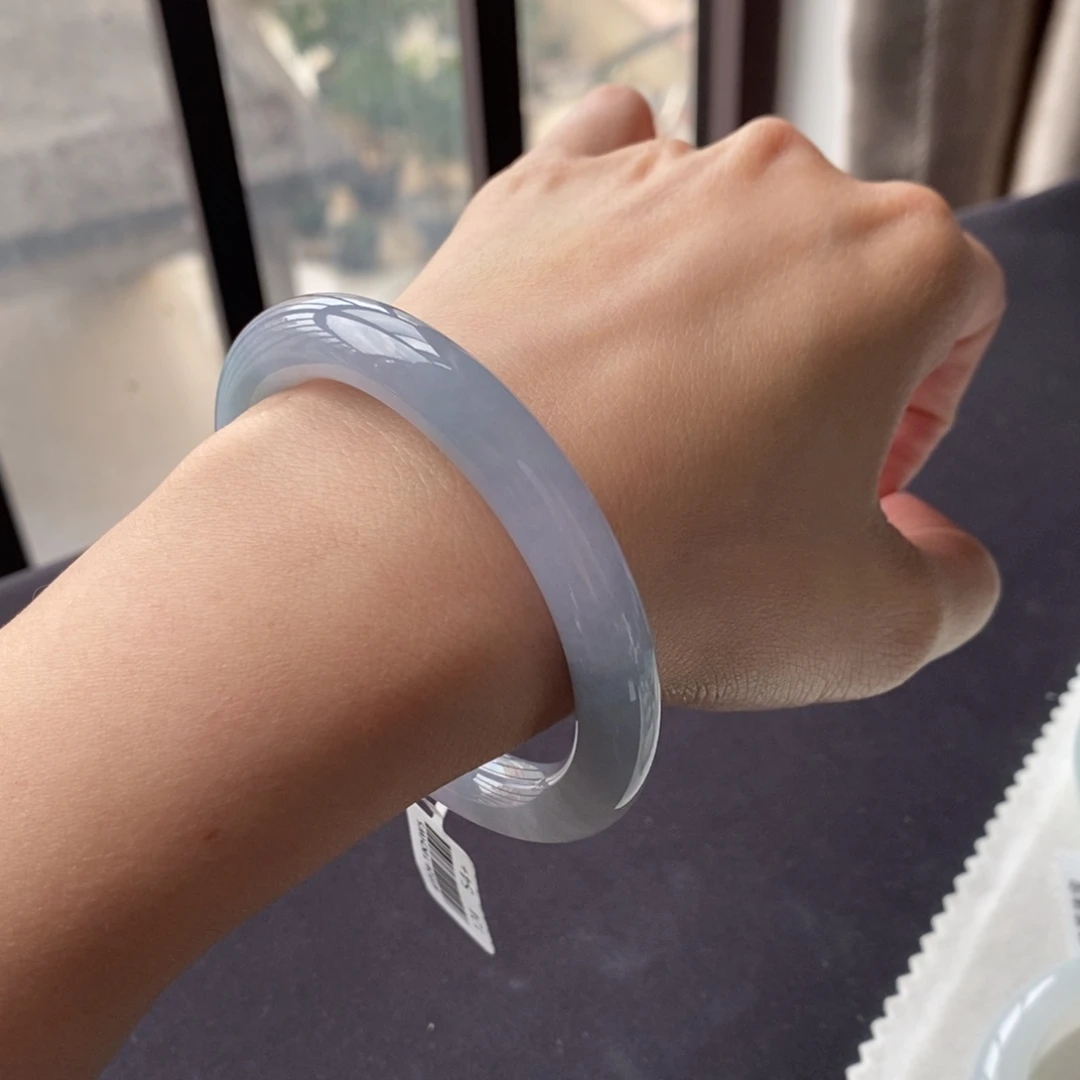 翡翠未镶嵌手镯54.1圆条冰蓝紫