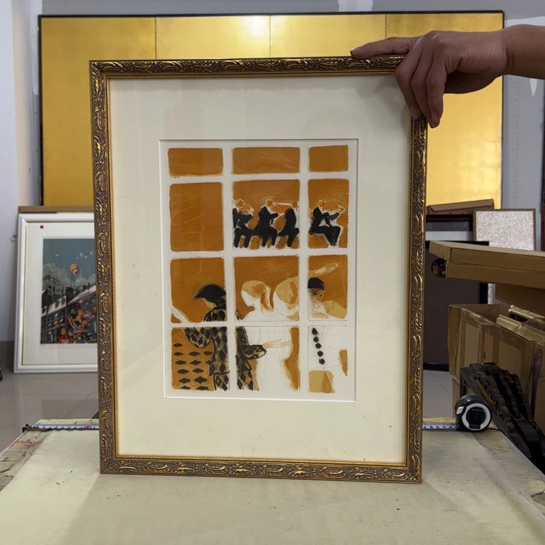 芯***魏绘画屏风框画茶空间设计