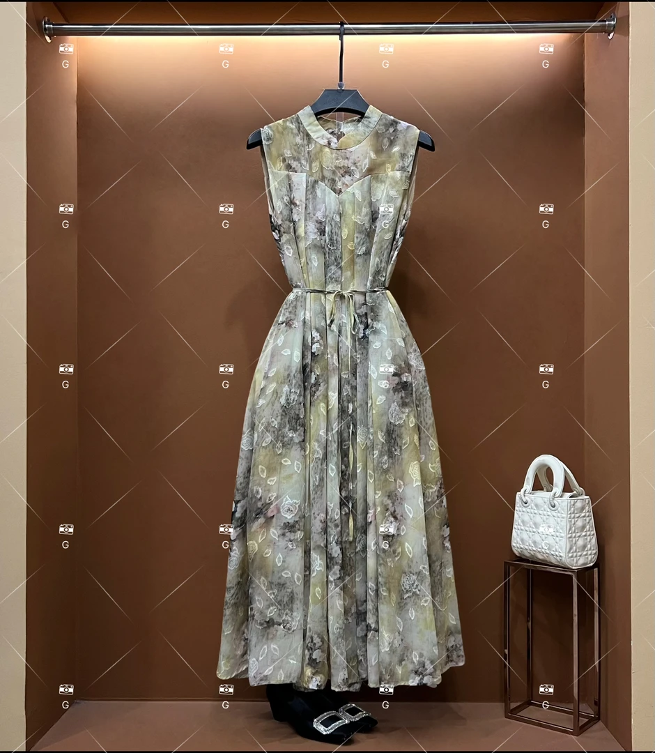 【G】夏季新款复古时尚百搭印花无袖连衣裙 H-082