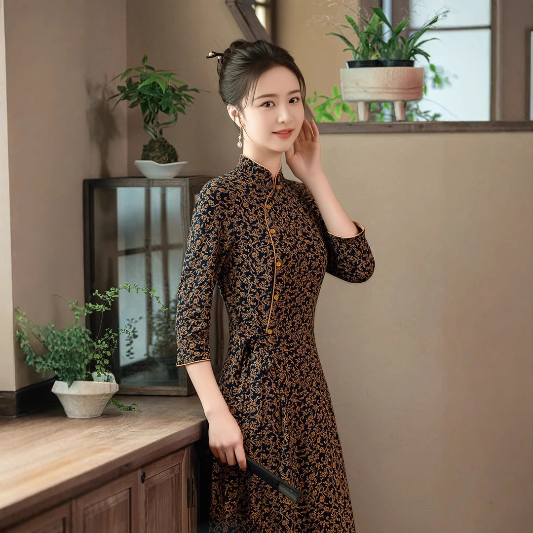 桑缘阁2025年新款旗袍春款长款时尚显瘦复古高档中国风连衣裙ins