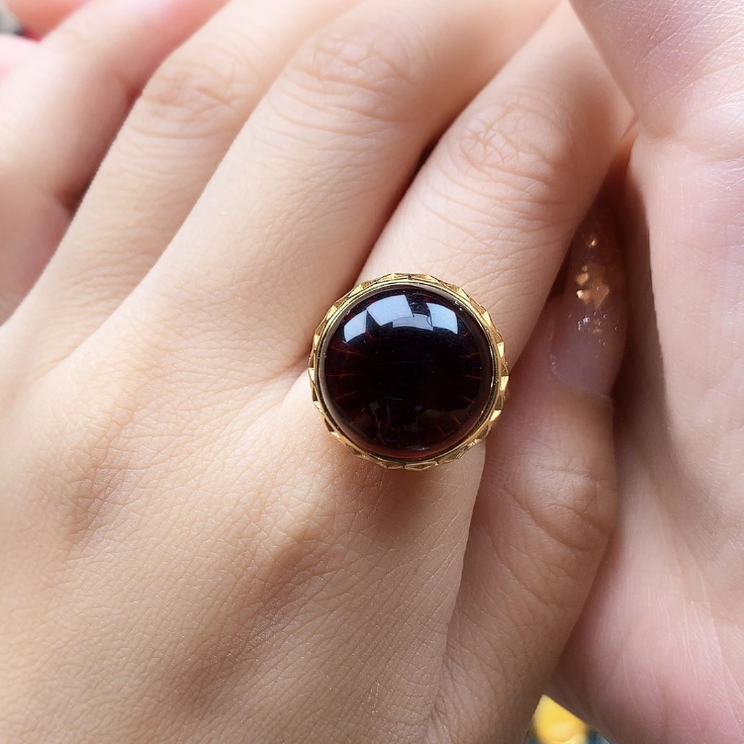 血珀银S925镶嵌戒指戒指