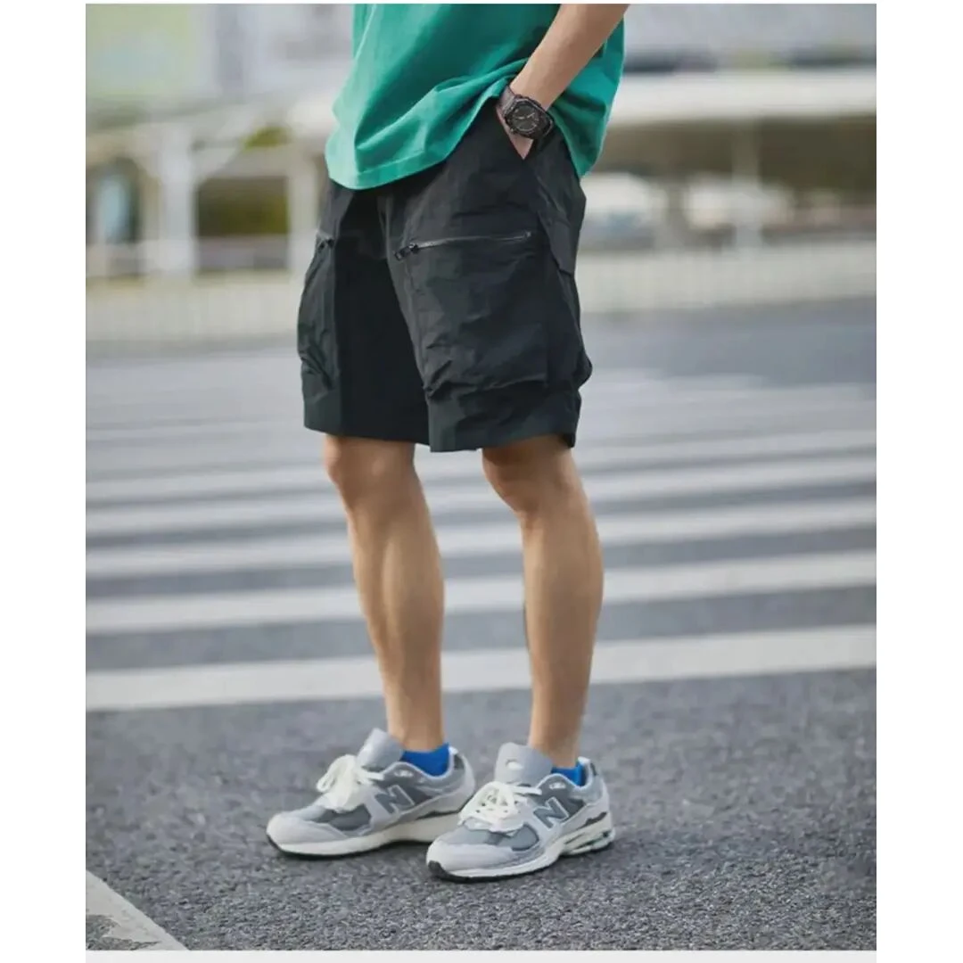 夏季宽松透气无弹力锦纶短裤潮流纯色休闲男青年工装四分裤裤子