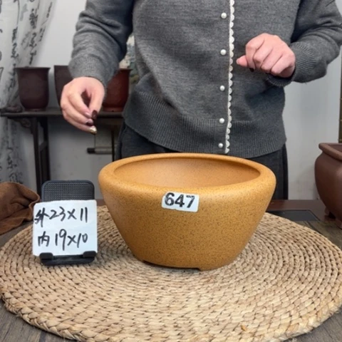 紫砂花盆柴烧窝口光素647