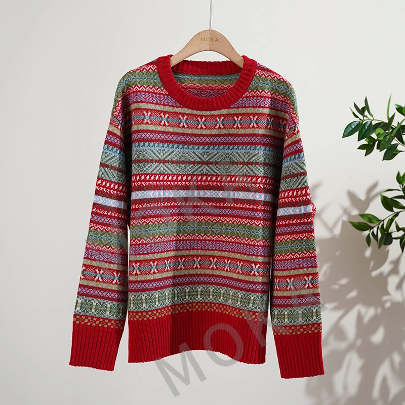 芬兰订单氛围夹色提花羊毛针织套衫（241383）2355