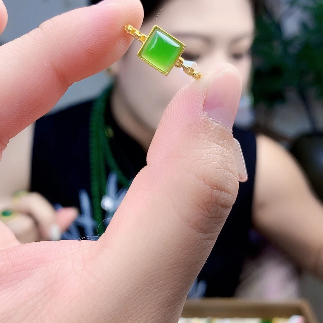 和田玉（碧玉）银S925镶嵌吊坠(不含链)戒指