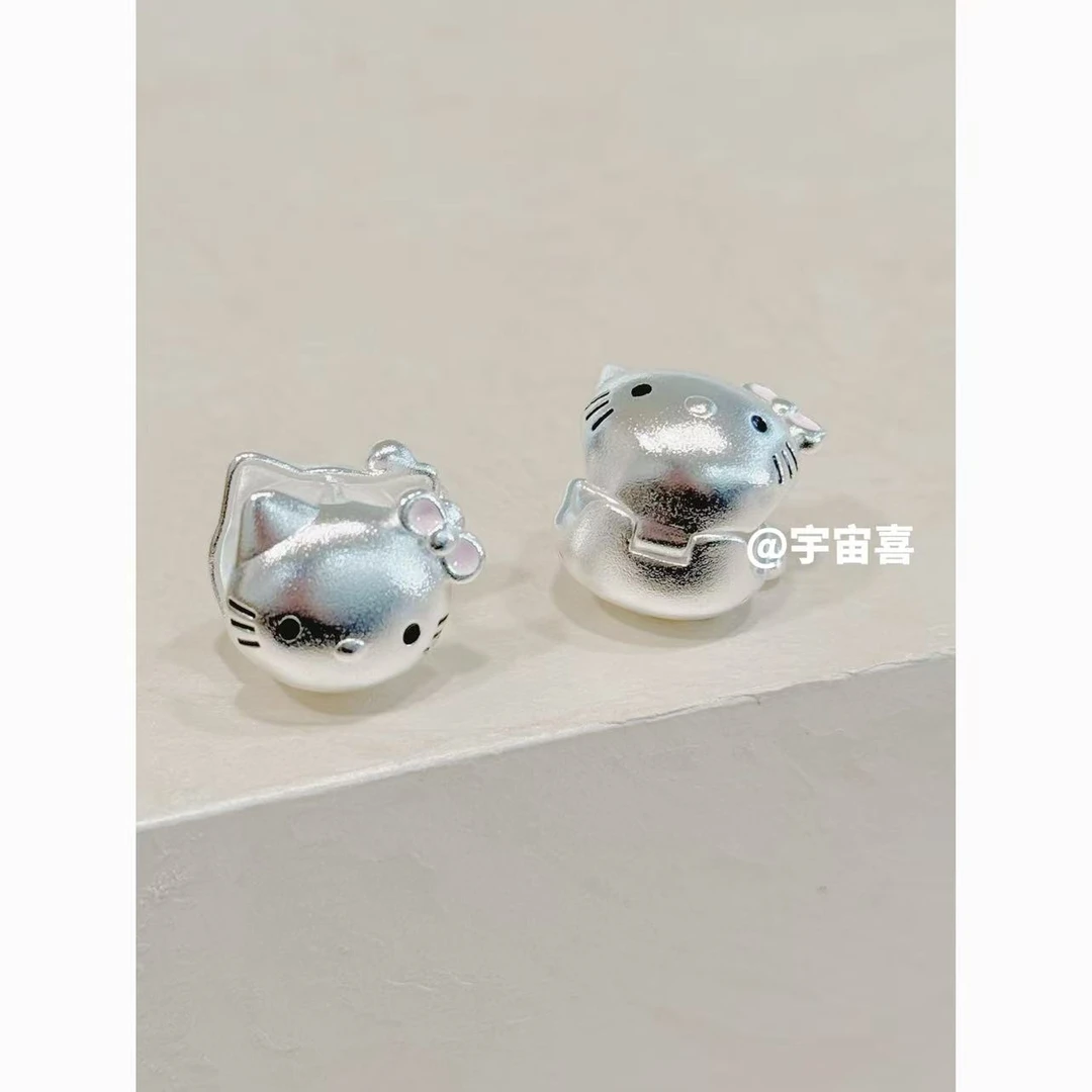 铜合金珐琅耳饰 I3-139【银白色立体kt猫头耳扣】