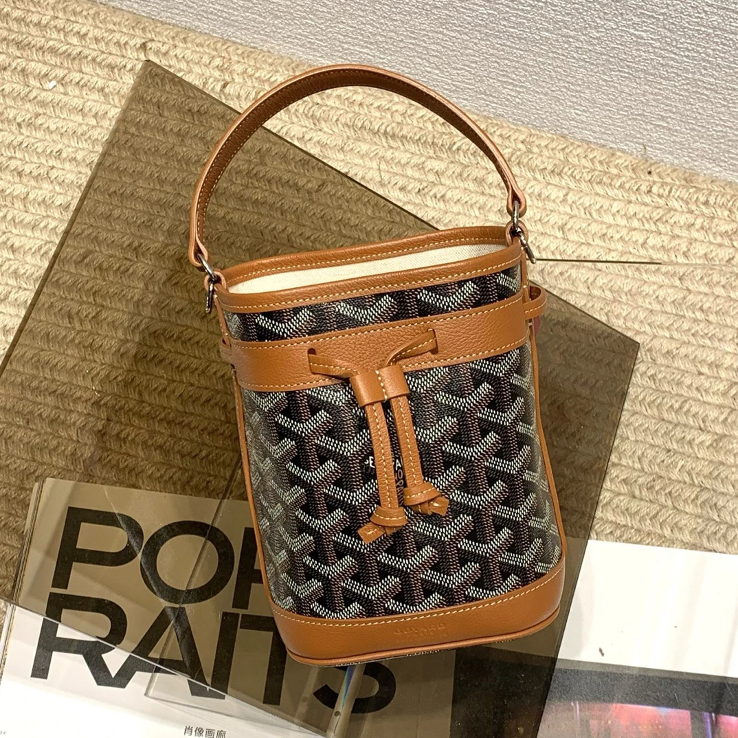 99新 Goyard 棕色Petit Flot爱心涂鸦水桶包 (新款)mini