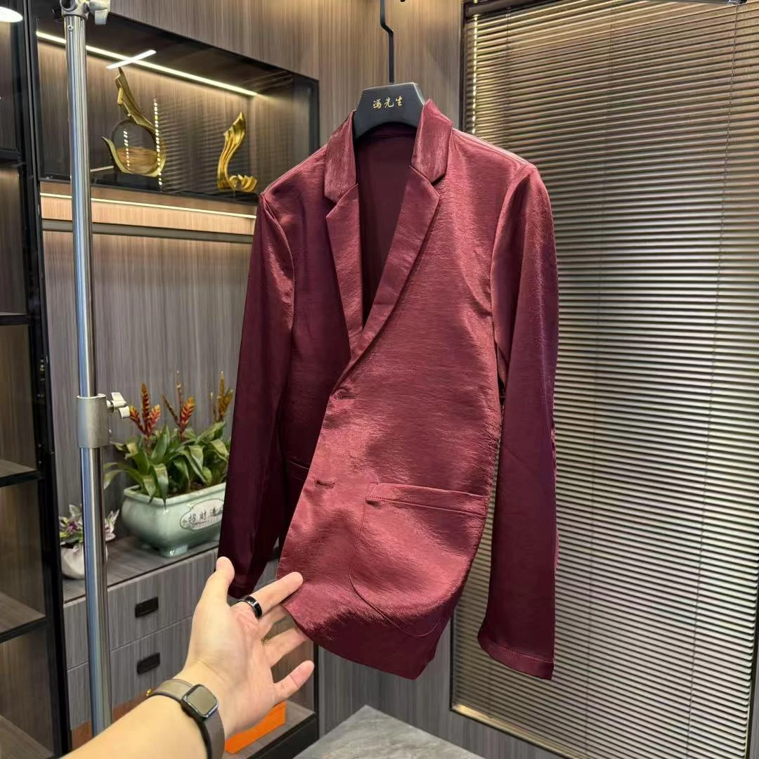 秋季醋酸薄款纯色商务修身高品质西服男透气百搭潮流西装上衣男