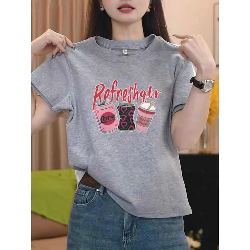 2025夏季新款正肩卡通短袖T恤女简约ins时尚百搭洋气减龄显瘦上衣