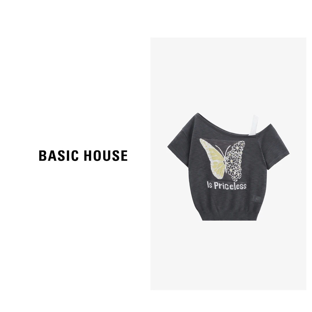 Basic House/百家好夏季设计款斜肩潮流时尚针织衫-B0625B5FKP2