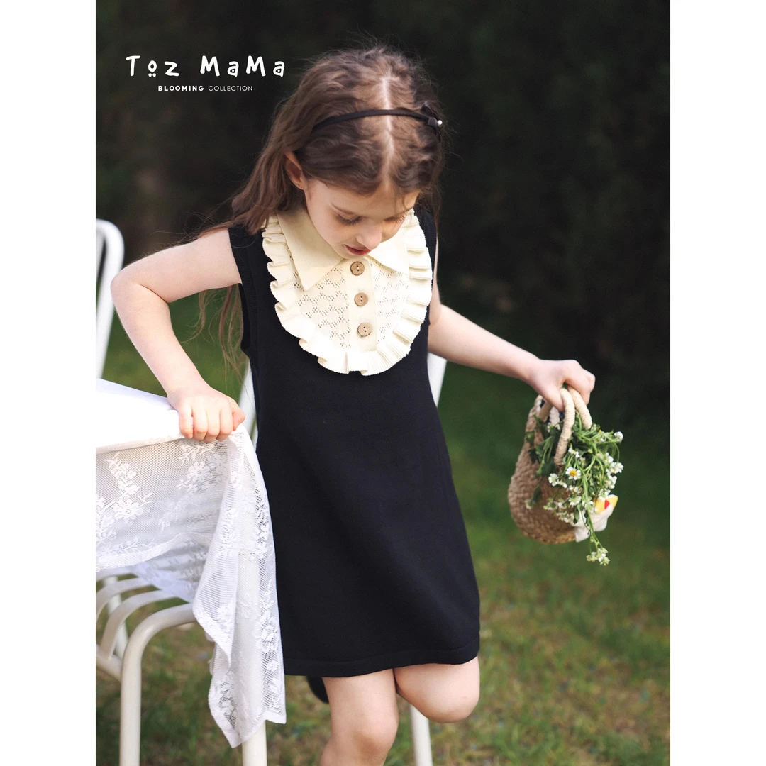 【Toz Girls豆几妈高端女童】春夏季木耳边无袖毛织连衣裙