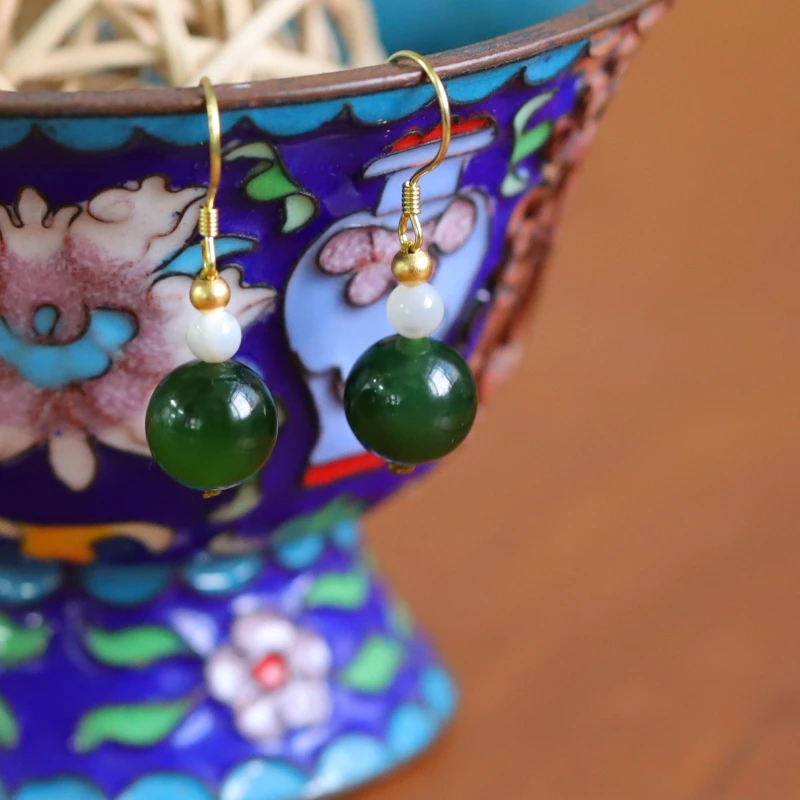 玉见礼|和田碧玉耳环（带黑点）/多样性发其一