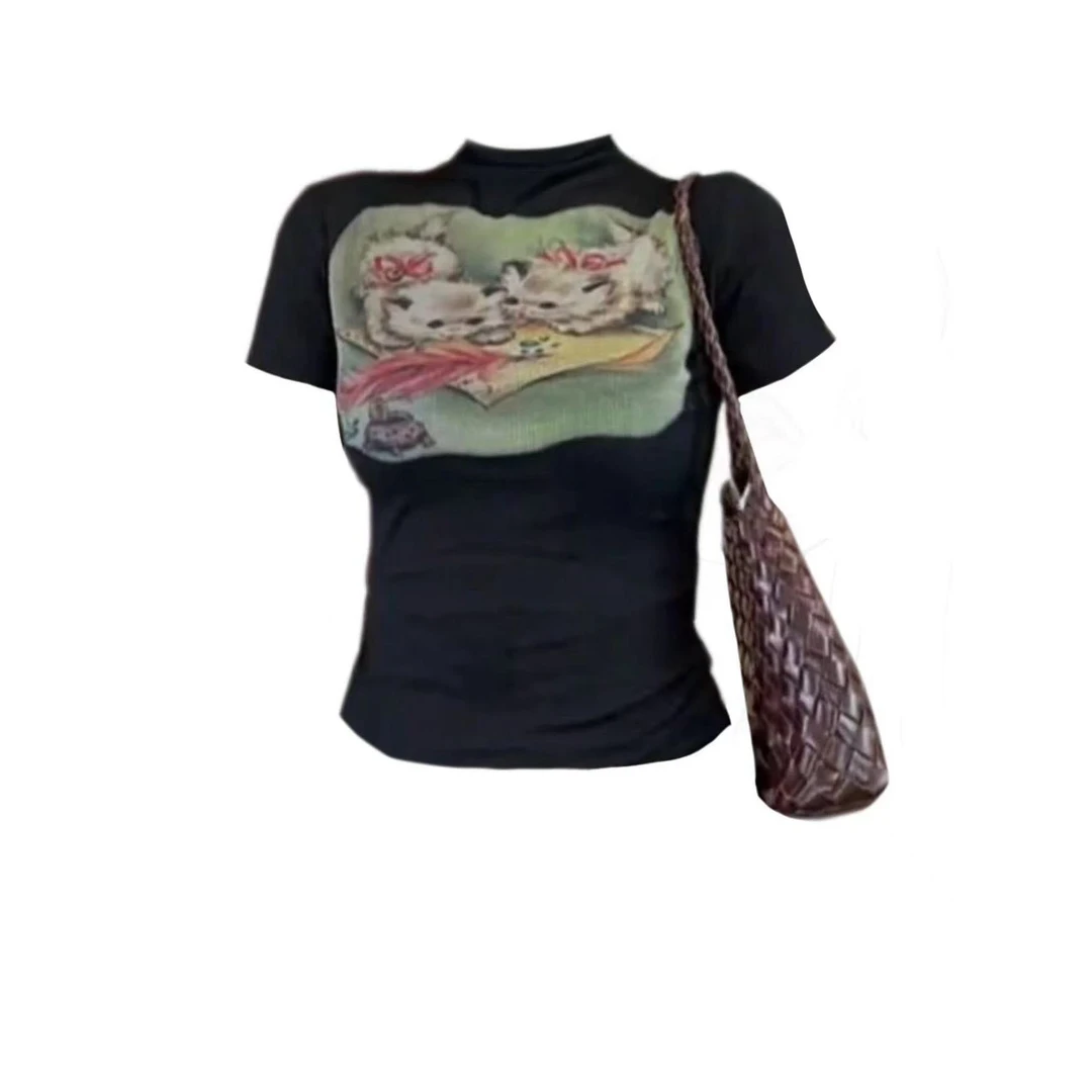 大麦家半高领修身短袖