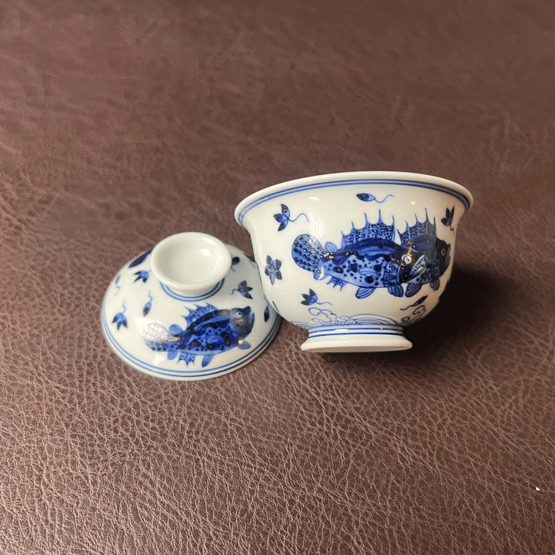 西园柴窑桃花鳜鱼盖碗容量80cc