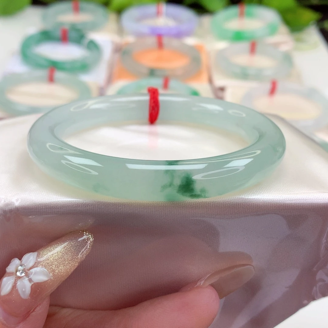 未镶嵌手镯翡翠54.6果冻胶底，底子超干净，完美，小柒