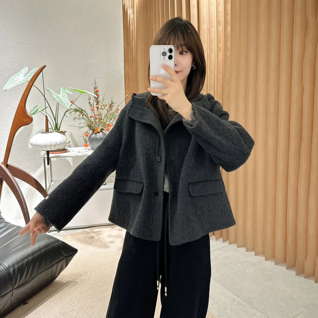 【褚培培自制】CHUPEIPEI/羊驼毛/绵羊毛/秋冬韩版洋气气质连帽大衣