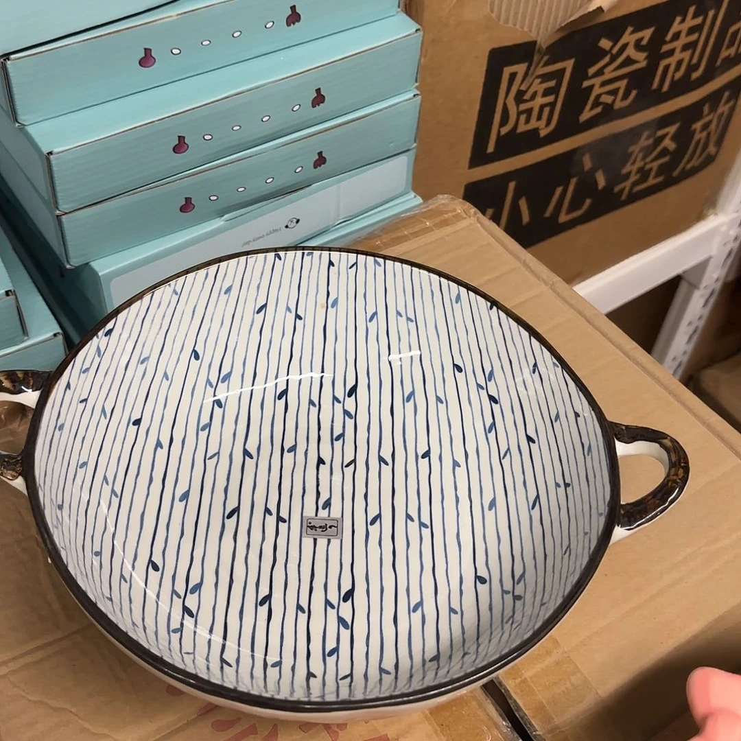 稻谷壳十二寸超大双耳汤盘